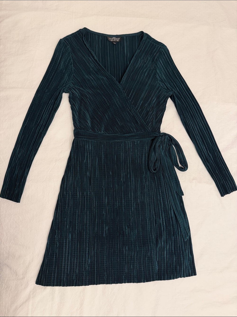 Topshop Dark Teal Long-Sleeve Wrap Dress